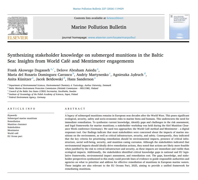 New Publication: Synthesizing Stakeholder Knowledge on Submerged Munitions in the Baltic Sea